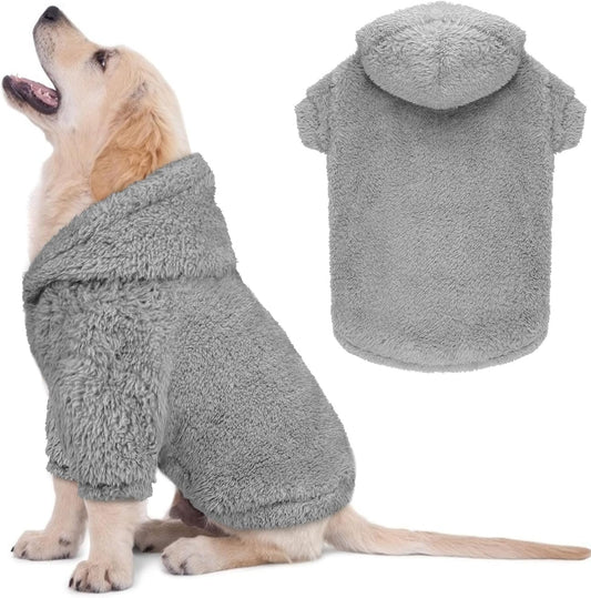 Fuzzy Dog Sweaters for Small Dogs Soft Double-Sided Plush Fleece Pet Sweater Dog Hoodie Clothes Coats Sherpa Hooded Sweatshirt(Grey-XS)