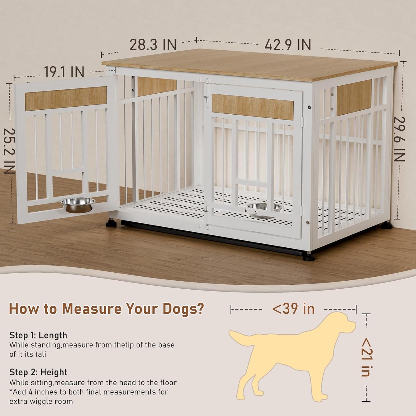 Heavy Duty Dog Crate Furniture for Large Dogs, Decorative Pet House End Table, 42.9 Inch Large Wooden Cage Kennel Furniture Indoor for Medium Dog