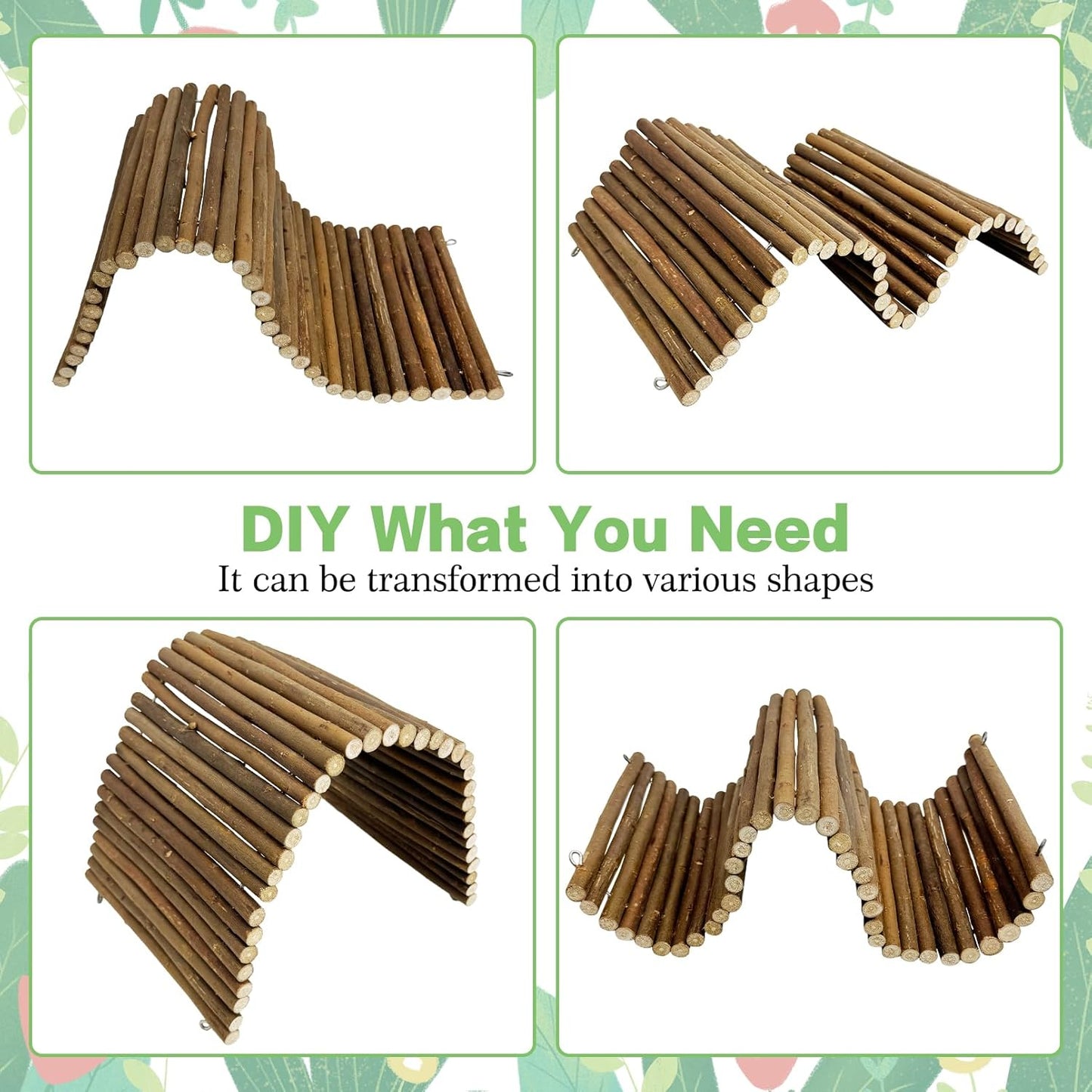 Hamiledyi Bendable Wooden Reptile Hideout Ladder Bridge Hiding Hut Tunnel Toys Climbing Bridge Chew Toy Habitat Accessories for Bearded Dragons Ball Python Guinea Pigs Rabbits(19.7 x 9 in)