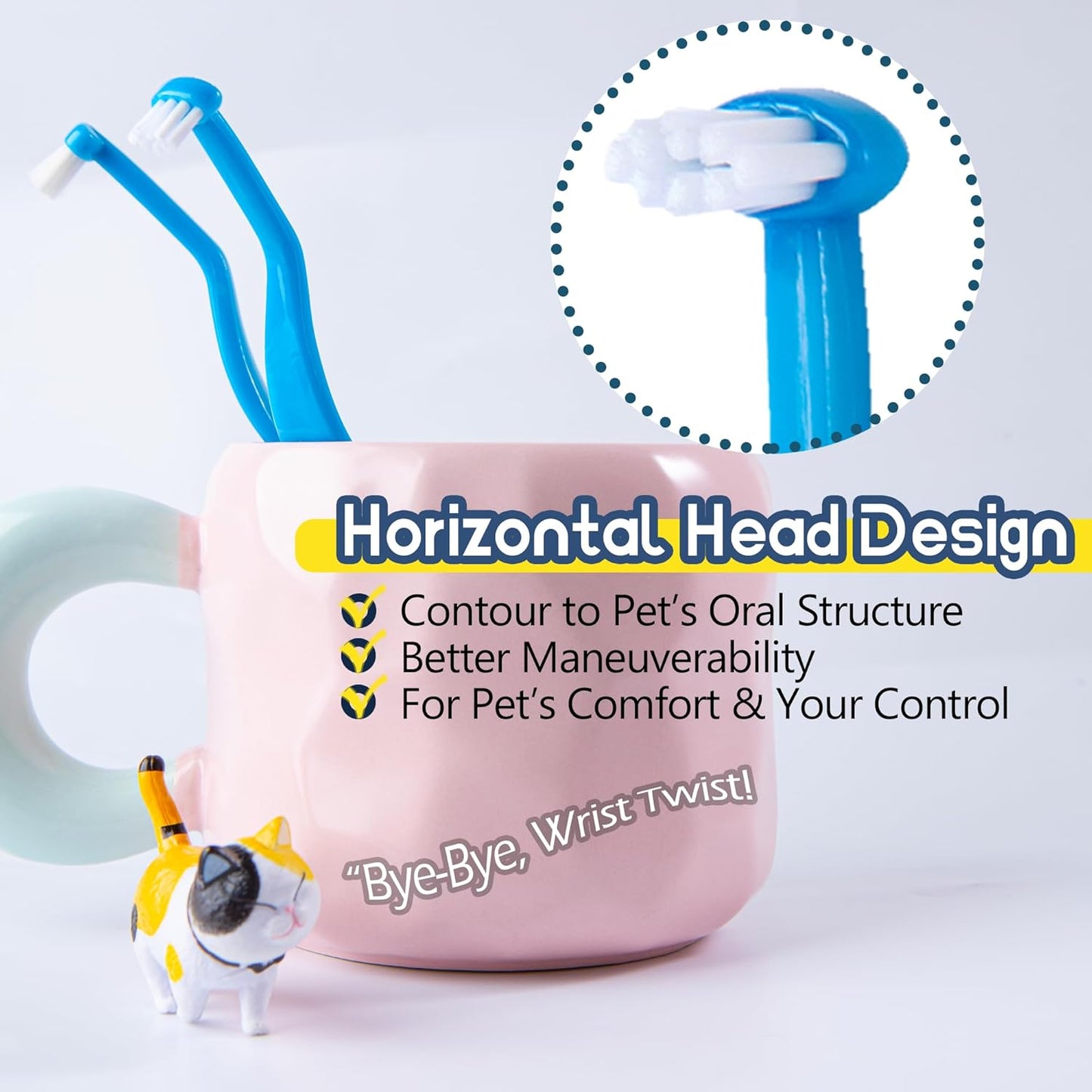 Small Dog Toothbrush, Cat & Puppy Tooth Brushing Kit, Mini Head Teeth Brush for Kitten & Tiny Pet, Doggy Toothbrushes Deep Dental Cleaning, 2 PCS - Blue