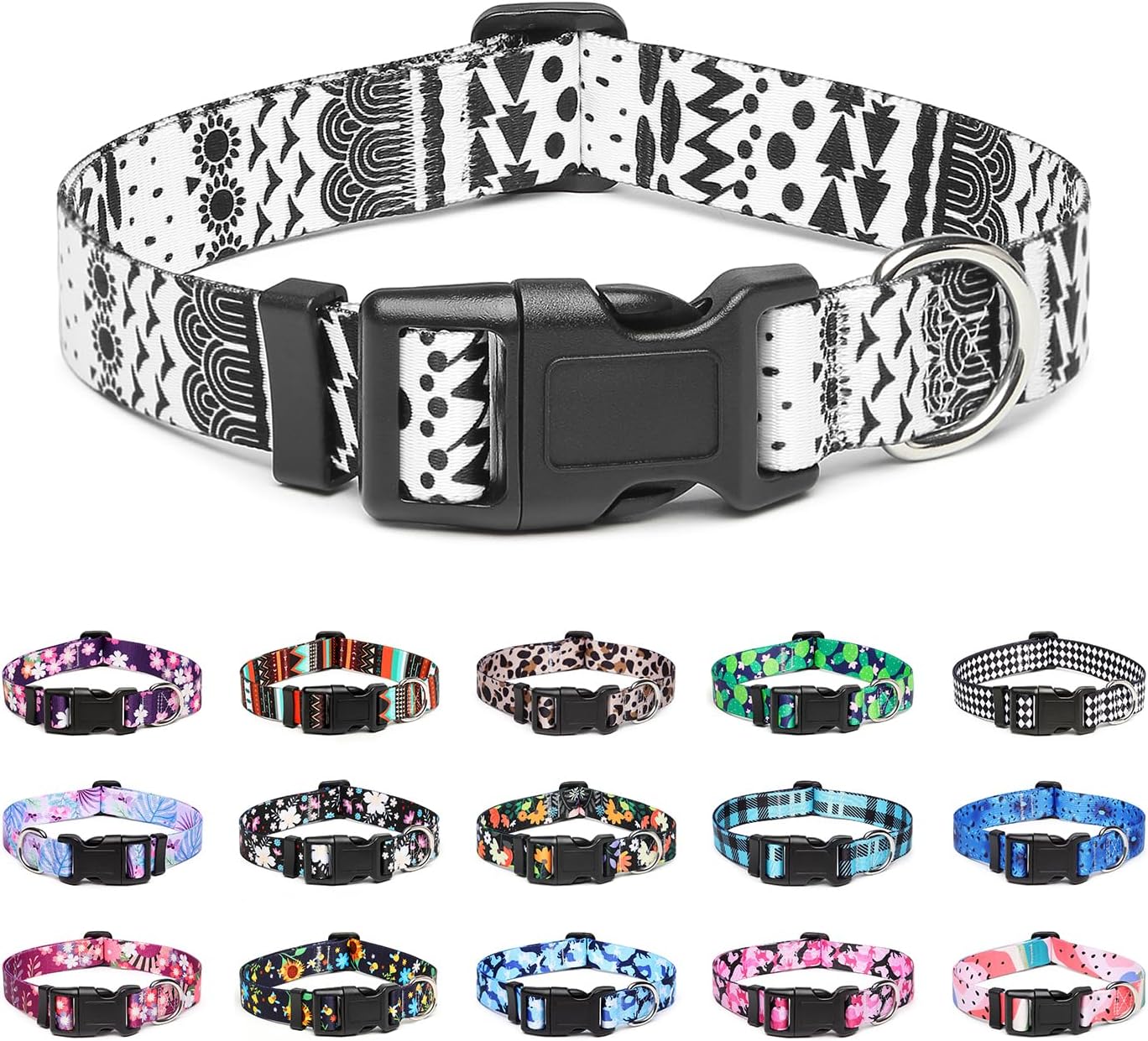 Mercano Adjustable Dog Collar - Special Design Patterns, Soft Nylon Comfortable Sturdy Pet Collar for Small Medium Large Dogs (L, Black White B)