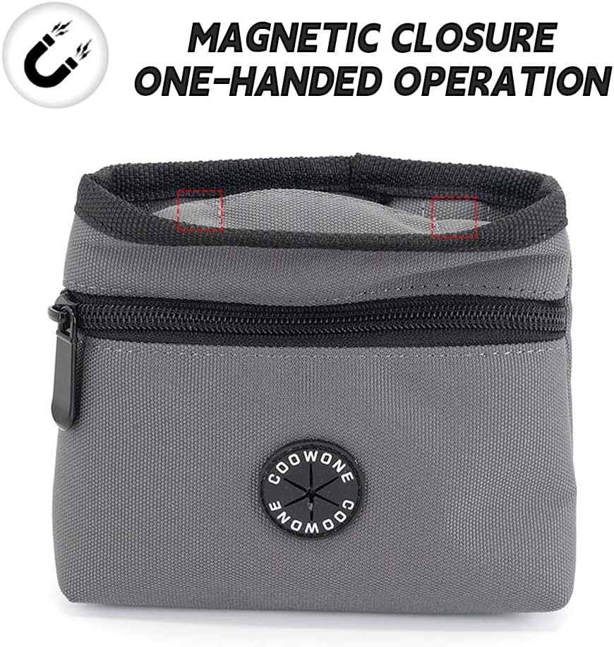 COOWONE Dog Treat Pouch with Pet Training Clicker, Detachable Dog Puppy Training Treat Bag, 900D Oxford Cloth Magnetic Closure Small Dog Poop Bag Holder for Travel or Outdoor Use