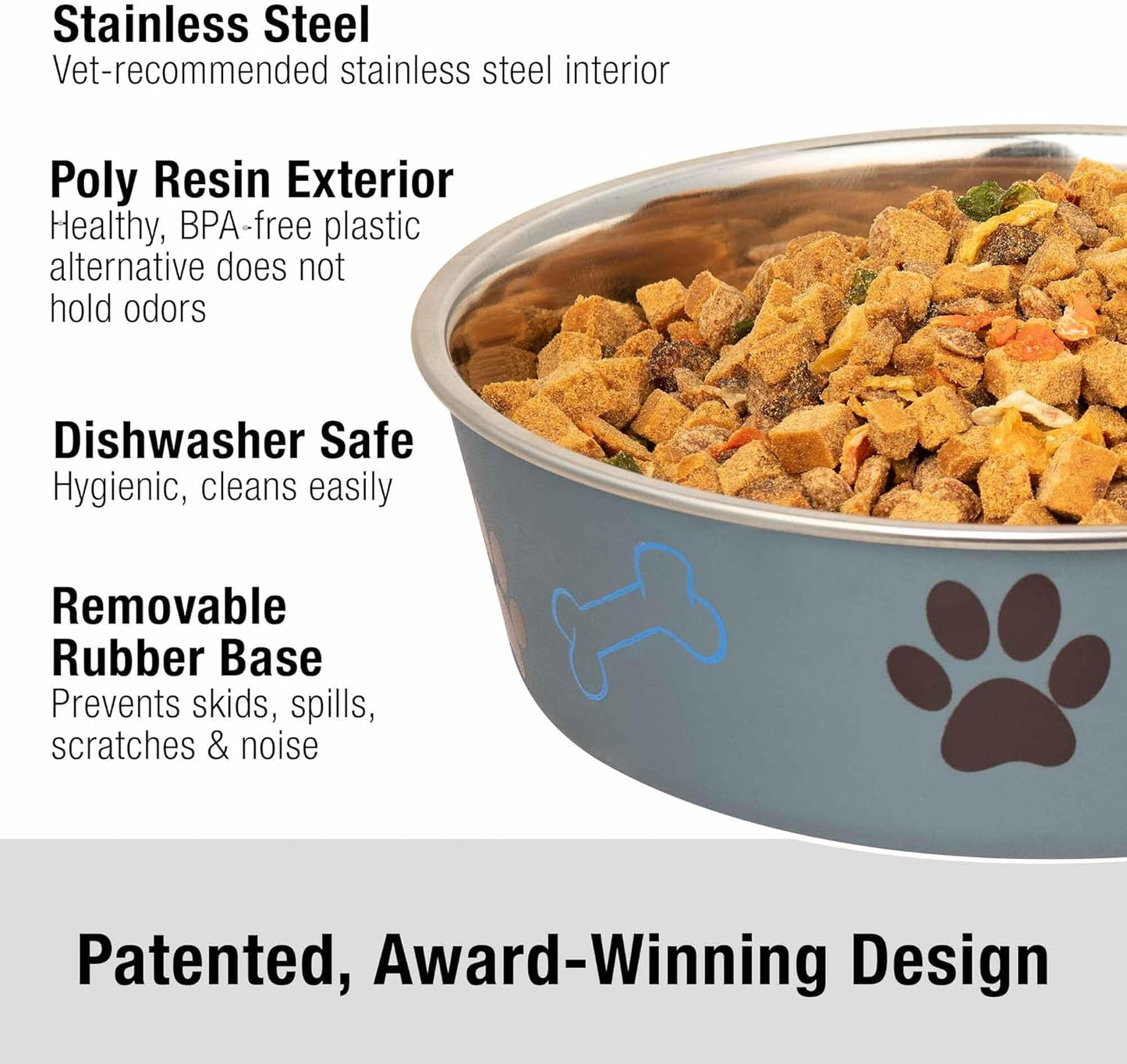 Loving Pets Bella Dog Bowls- Stainless Steel Dog & Cat Bowls - Spill Proof Dog Food Bowl, Cat Bowl, Puppy Essentials & Pet Supplies Great for Home & Travel (Small 10-20 lbs, Blueberry)