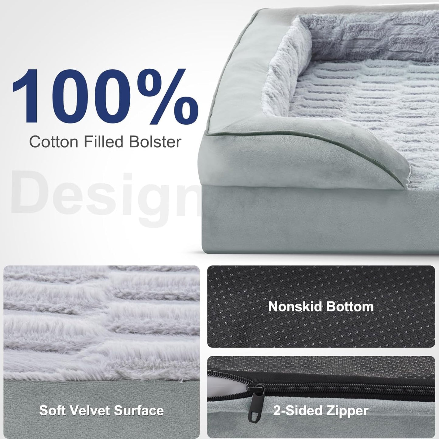 FURTIME Orthopedic Dog Bed for Extra Large Dogs - XL Washable Dog Sofa Bed Large, Supportive Foam Pet Couch Bed with Removable Washable Cover, Waterproof Lining and Nonskid Bottom, Light Grey