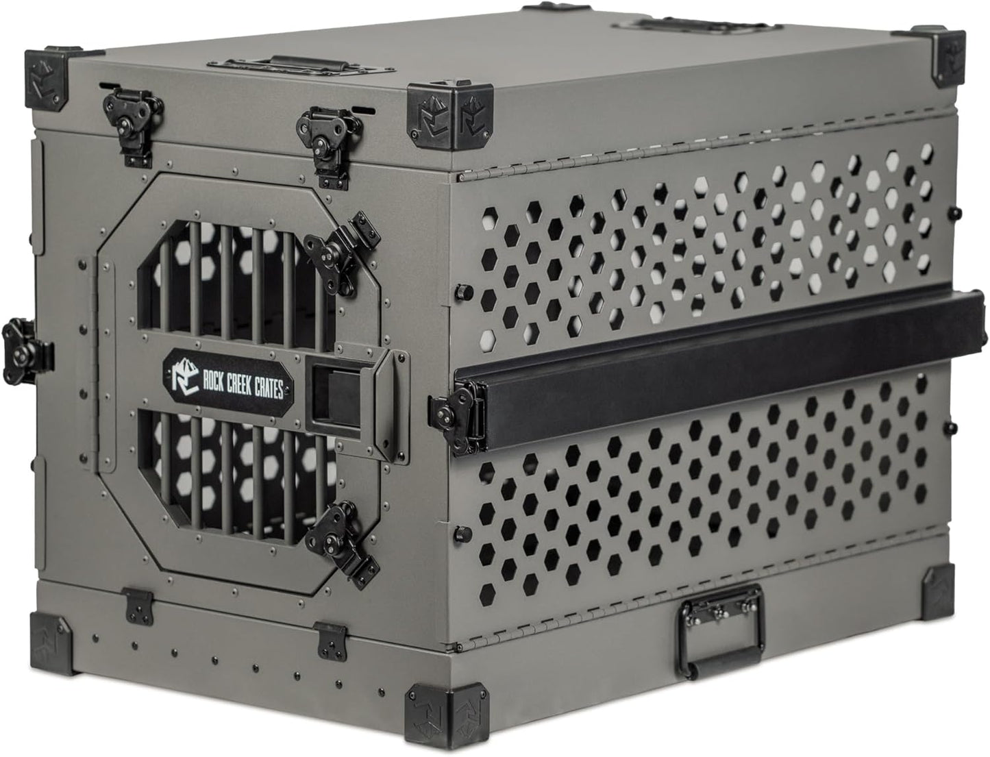 ROCK CREEK CRATES Collapsible Dog Crate: Meticulously Engineered, Durable Aluminum Construction, Non Slip Feet | 10 Year Warranty | Ideal for Indoor & Vehicle Use (Gray, 30 Inch)