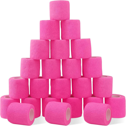 24 Pack Pink Self Adhesive Bandage Wrap, 2” x 5 Yards Cohesive Vet Wrap Elastic Athletic Tape Grip Tape Sports Tape for Ankle, Wrist Sprains, Medical, Pet First Aid (Pink, 2 Inch)