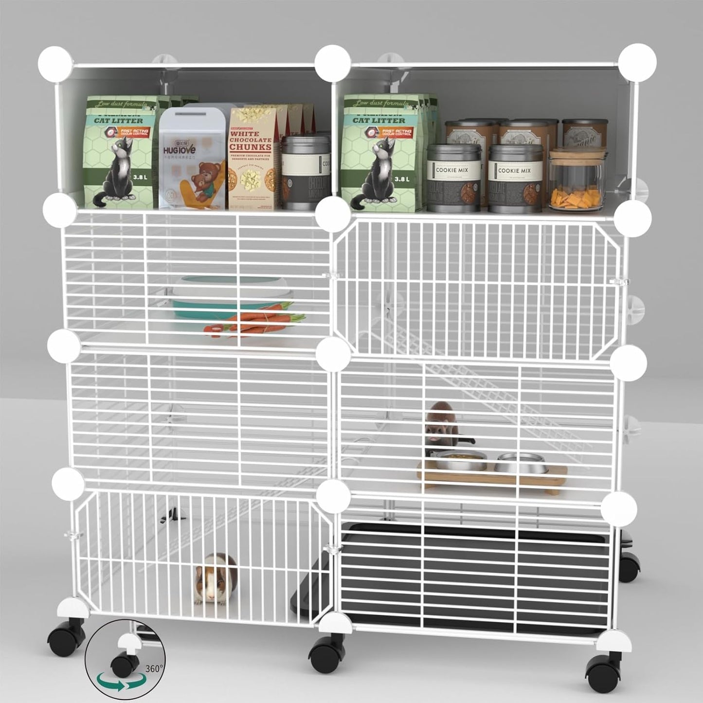 C&C Guinea Pig Cages Indoor on Wheels, 3 Tier Ferret Cage Small Animal Hideout House with Drawer & Removable Tray, Pet Playpen Fence for 1-3 Hamster Rat Chinchilla Hedgehog
