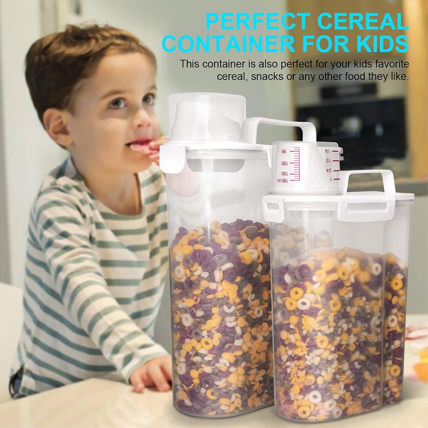 Rice Airtight Dry Food Storage Containers 2 Pack, BPA Free Plastic Storage Bin Dispenser with Pourable Spout, Portable Handle, Kitchen Pantry Organization for Cereal, Flour and Baking Supplies