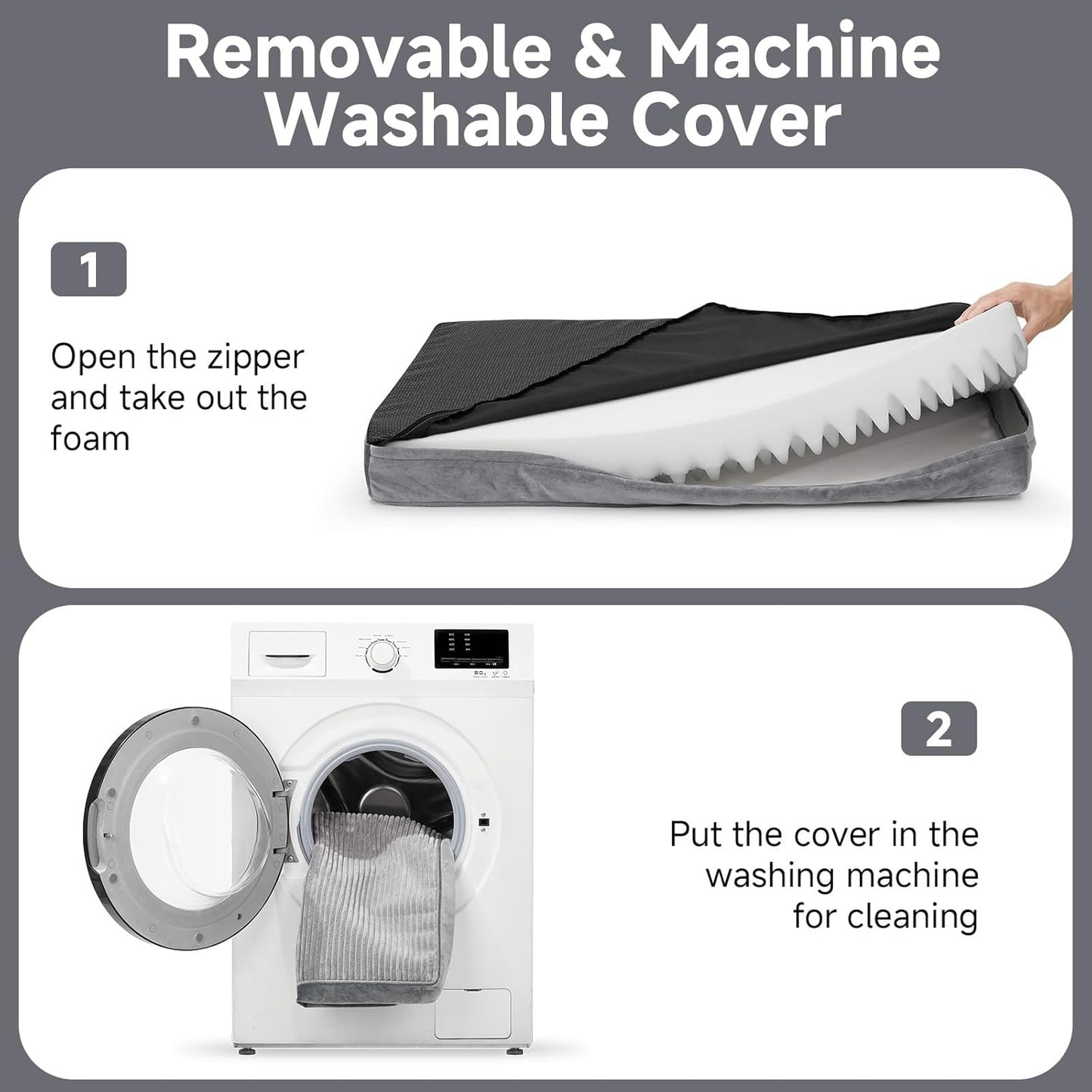 OhGeni Orthopedic Waterproof & Machine Washable Dog Bed for Medium Large Pets, Cat Mat with 25D Egg Crate Foam, Non-Slip Bottom & Removable Cover, Invisible Zipper, 44 Inches(Gray)