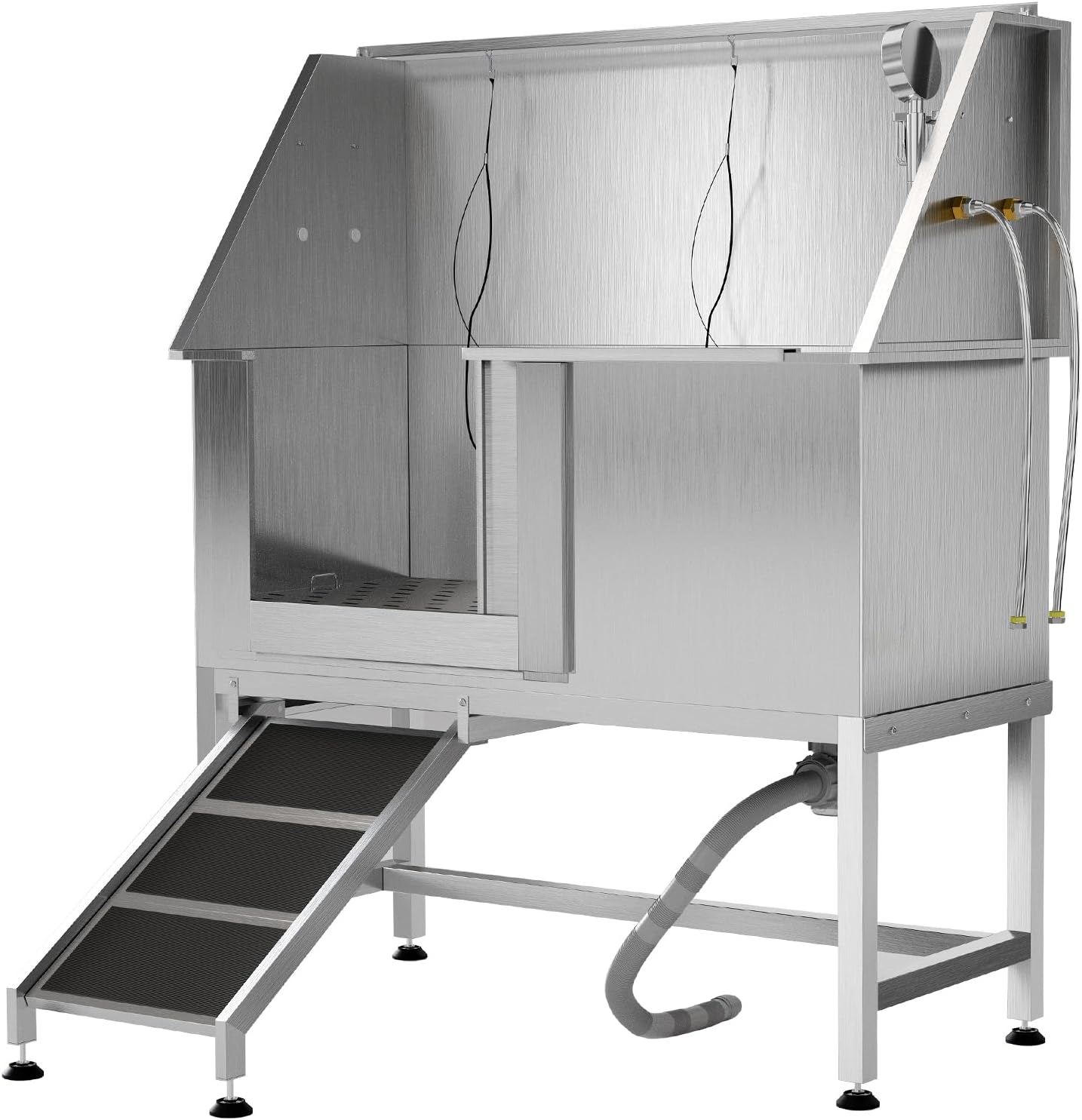 50" Stainless Steel Professional Dog Washing Station - Pet Bathing Tub w/Non-Slip Ramps | Slip-Resistant Floor Grate | for Large/Medium/Small Dogs