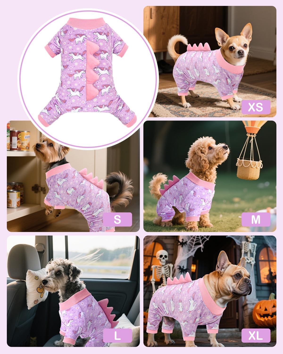 CuteBone Dinosaur Costume Dog Pajamas, Stretchy Spandex Crystal Velvet Sleepwear Coat for Small Dogs, Soft & Warm Pet Outfit Clothes for Cold Weather, Cozy Pullover Design COSP11M