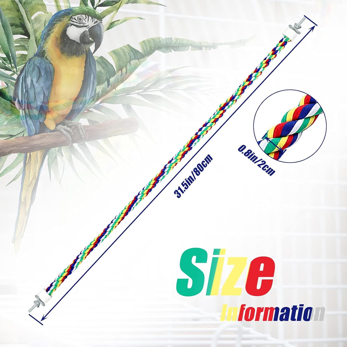 Weewooday 2 Pcs Bird Rope Perches Climbing Rope Bird Cage Accessories for Parrots, Parakeets, Cockatiels, Conures(31.5 Inch)