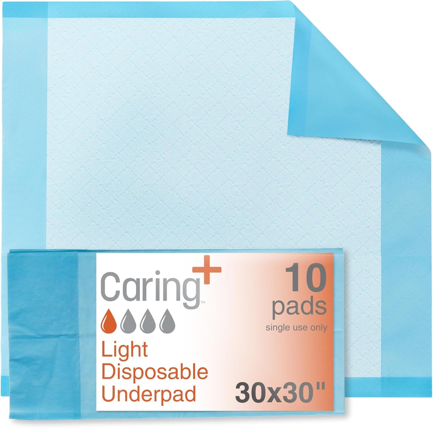 Caring Disposable Underpads 30 x 30 in, Light Absorbency Bed Pads, Chucks Pads, Puppy Pads, Baby Changing Pads, Incontinence Underpads for Adults, Pets, Babies, 50 Count Pack