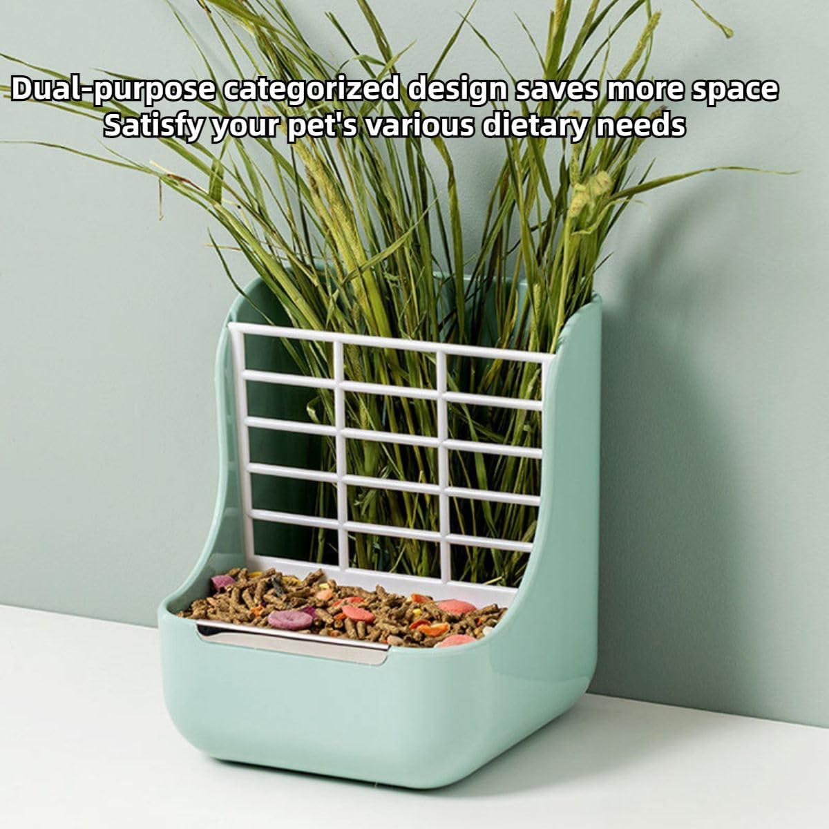 2 in 1 Food Hay Feeder for Guinea Pig, Rabbit Feeder, Indoor Hay Feeder for Guinea Pig, Rabbit, Chinchilla, Feed Bowls Use for Grass & Food (Blue)