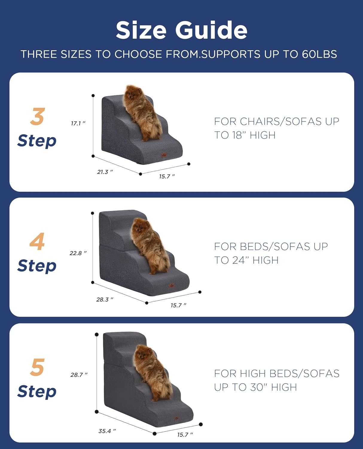Beige Curved Dog Stairs Ramp for Small Dogs & Cats 22.8" H, 4-Step Dog Steps for Couch Sofa and Chair, Pet Stairs for Cats, Non-Slip Balanced Pet Steps