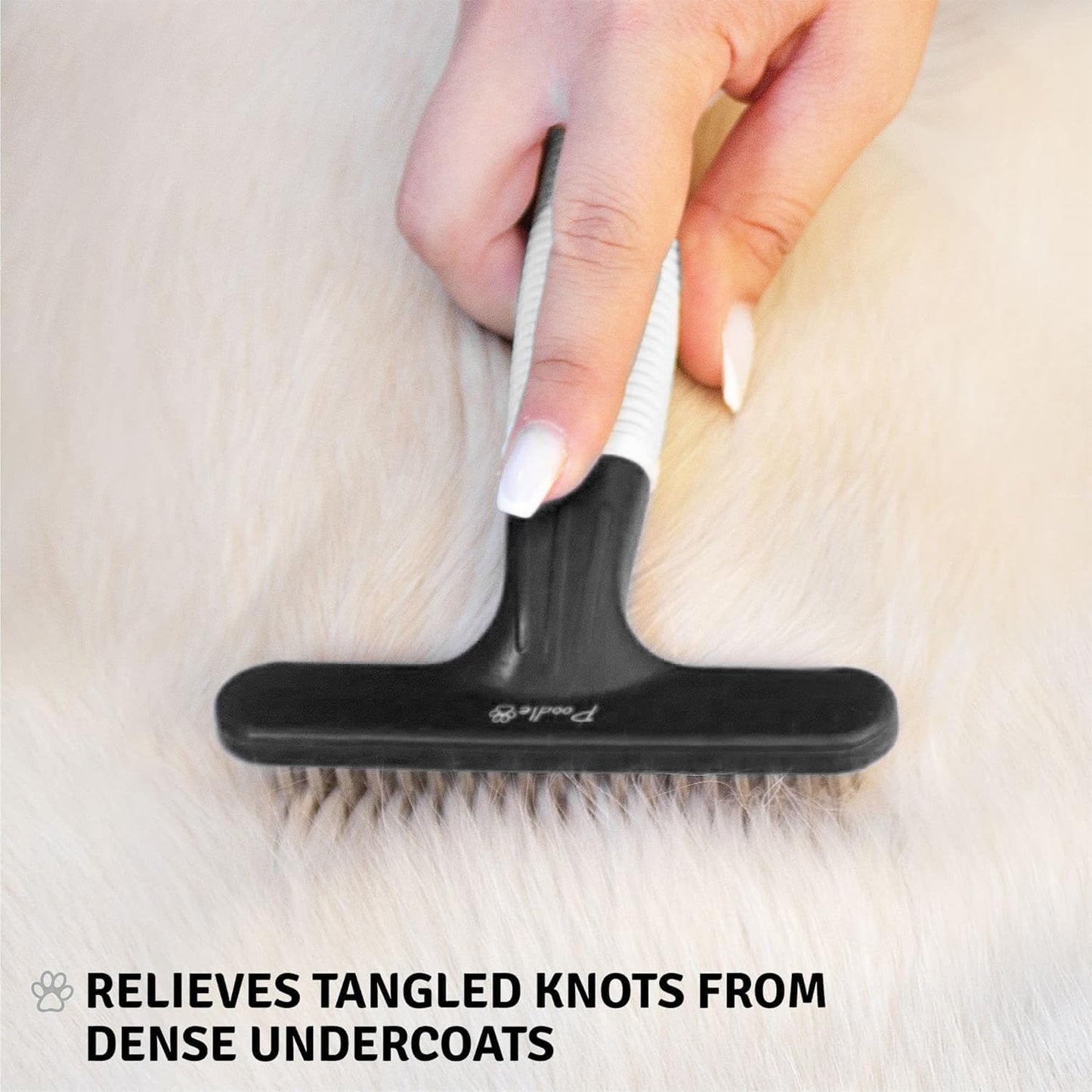 POODLIE Poodle Pet Dog Grooming Rake | Dematting Tool with Stainless Steel Shedding Comb for Pets | 2 Rows of Pins Gently Remove Loose or Tangled Hair from Undercoat (Black)