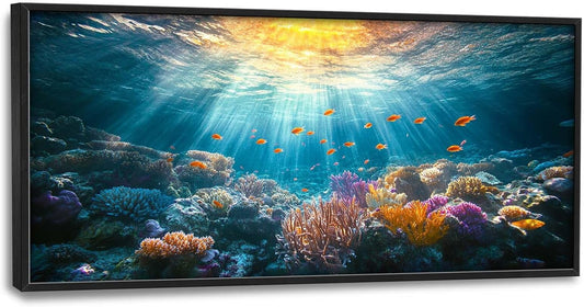 Quorin Ocean Large Wall Art Undersea Pictures Sea Nautical Wall Decor Coral Reef Fish Canvas Print Painting Artwork for Bathroom Living Room Bedroom 60L x 30W