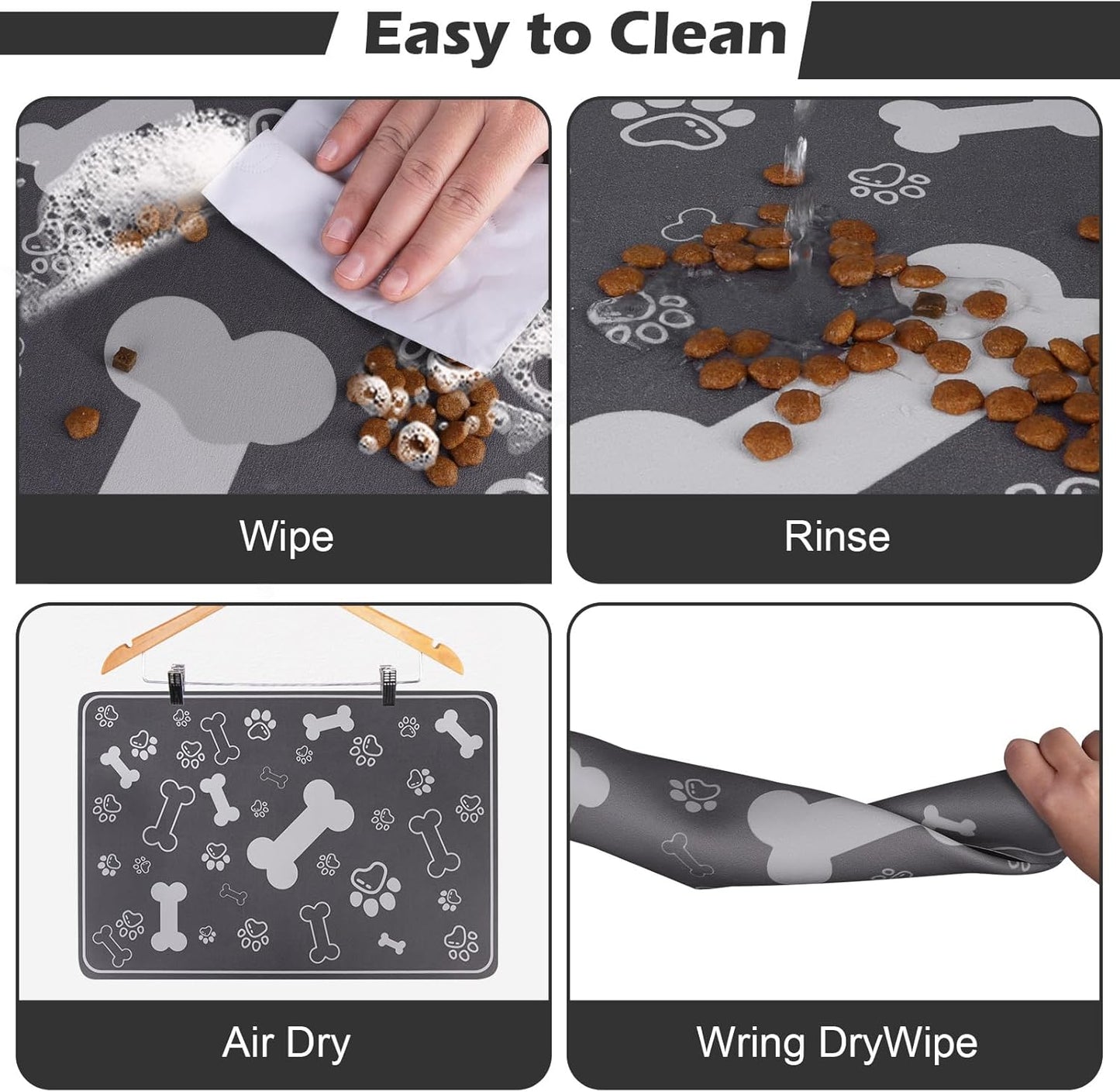 Pet Feeding Mat,Rapid Absorbent Mats for Dog Cat Food, Dog Placemat Water Bowl Mat with Rubber Backing,Messy Drinkers to Protect Floors, Pet Accessories 12"x18" Dark Grey