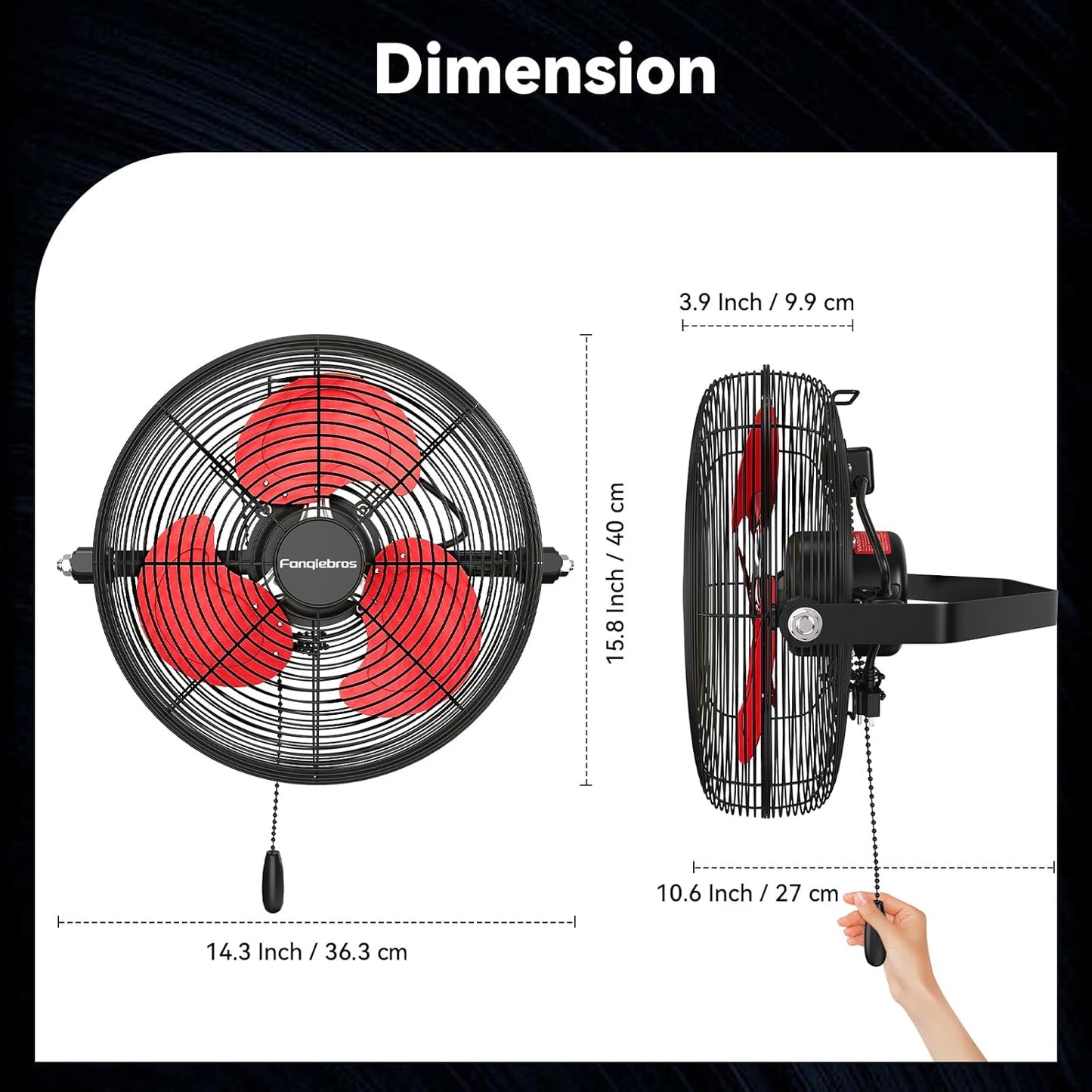 12 IN High Velocity Wall Mount Fan, 3 Speed Industrial Wall Fan with Sealed Motor, 2500 CFM Adjustable Air Circulator for Garage, Commercial, Greenhouse, Warehouse & Gazebo Use, UL Listed