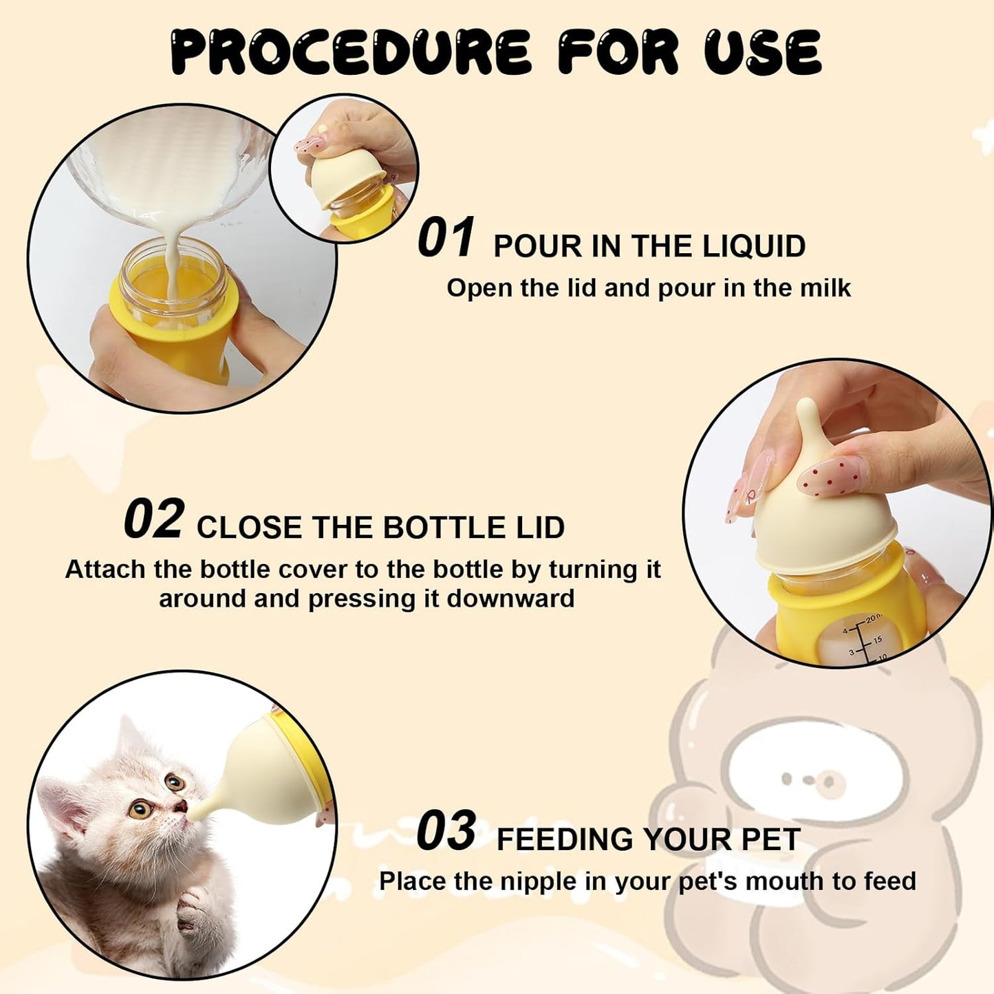 Pet Feeder Bottle Animal Feeding Bottles Kitten Bottles for Nursing Dog Cat Milk Feeding Bottle Anti-Choking Design for Newborn Kittens Puppies Small Animals (20 ml)