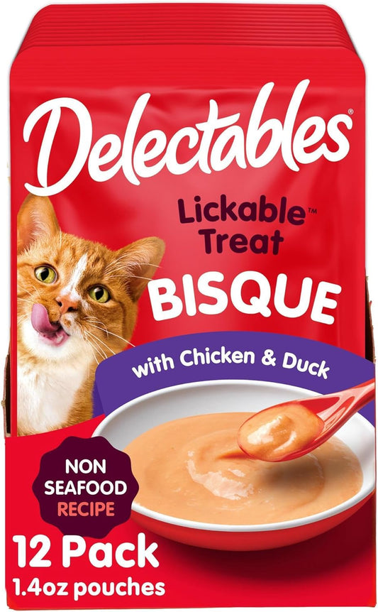 Hartz Delectables Non-Seafood Bisque Lickable Wet Cat Treats for Adult & Senior Cats, Multiple Flavors, Pack of 12