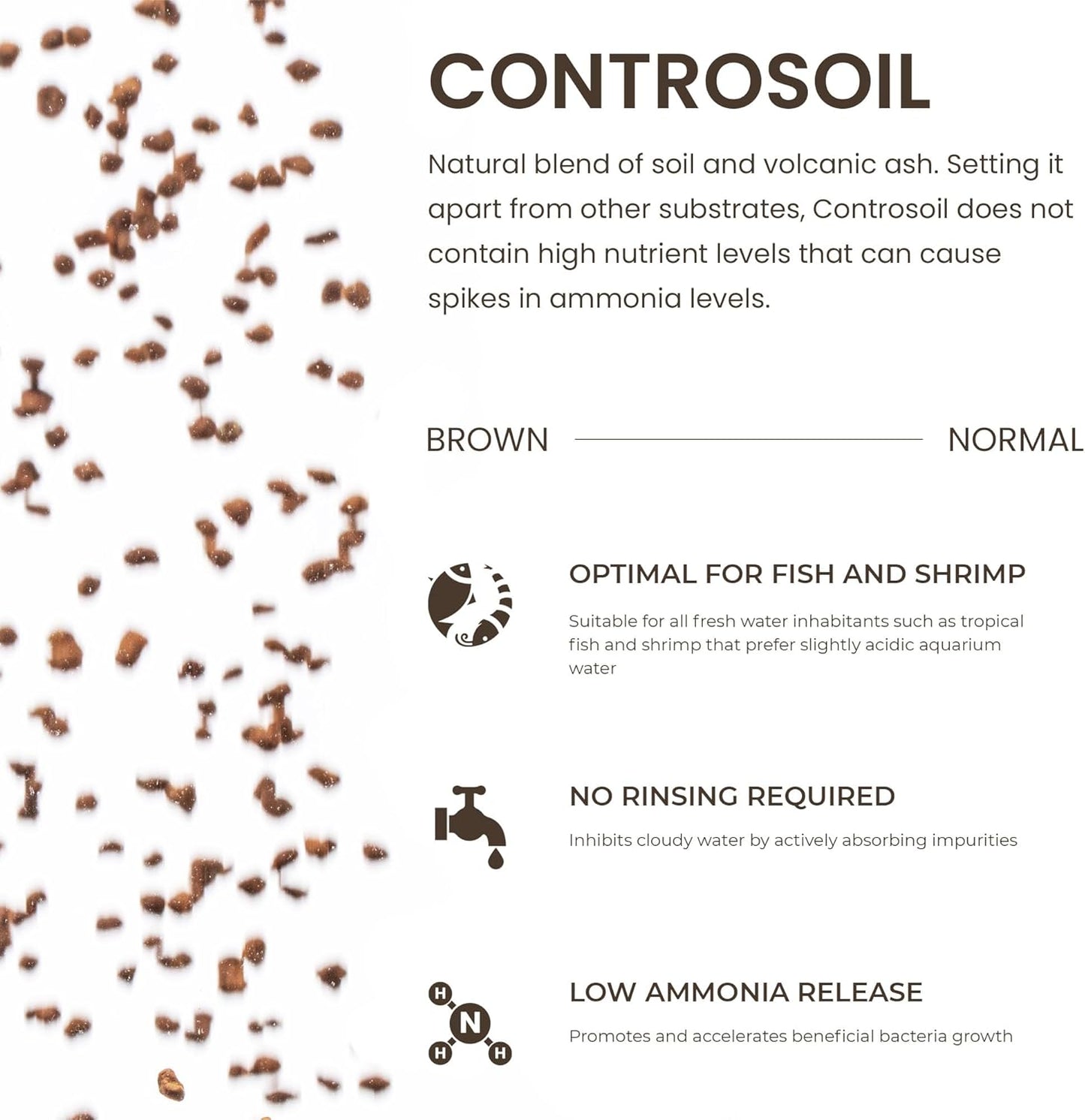 Ultum Nature Systems Controsoil - Freshwater Aqua Soil Substrate for Fish, Shrimp, Live Plant Propagation and Aquascaping - 6.8pH Low Ammonia, Volcanic Ash - Brown, Normal (1 Liter | 2LB)