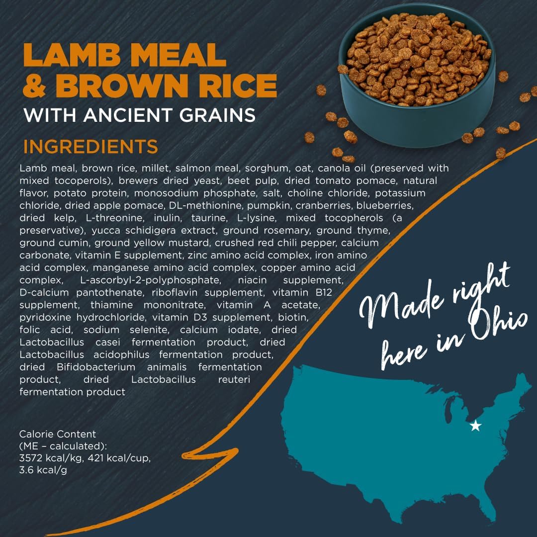 Blackwood Sensitive Skin & Stomach Dry Dog Food, Lamb Meal & Brown Rice with Ancient Grains, 4.5 Pound Bag with Prebiotics & Probiotics to Promote Gut Health