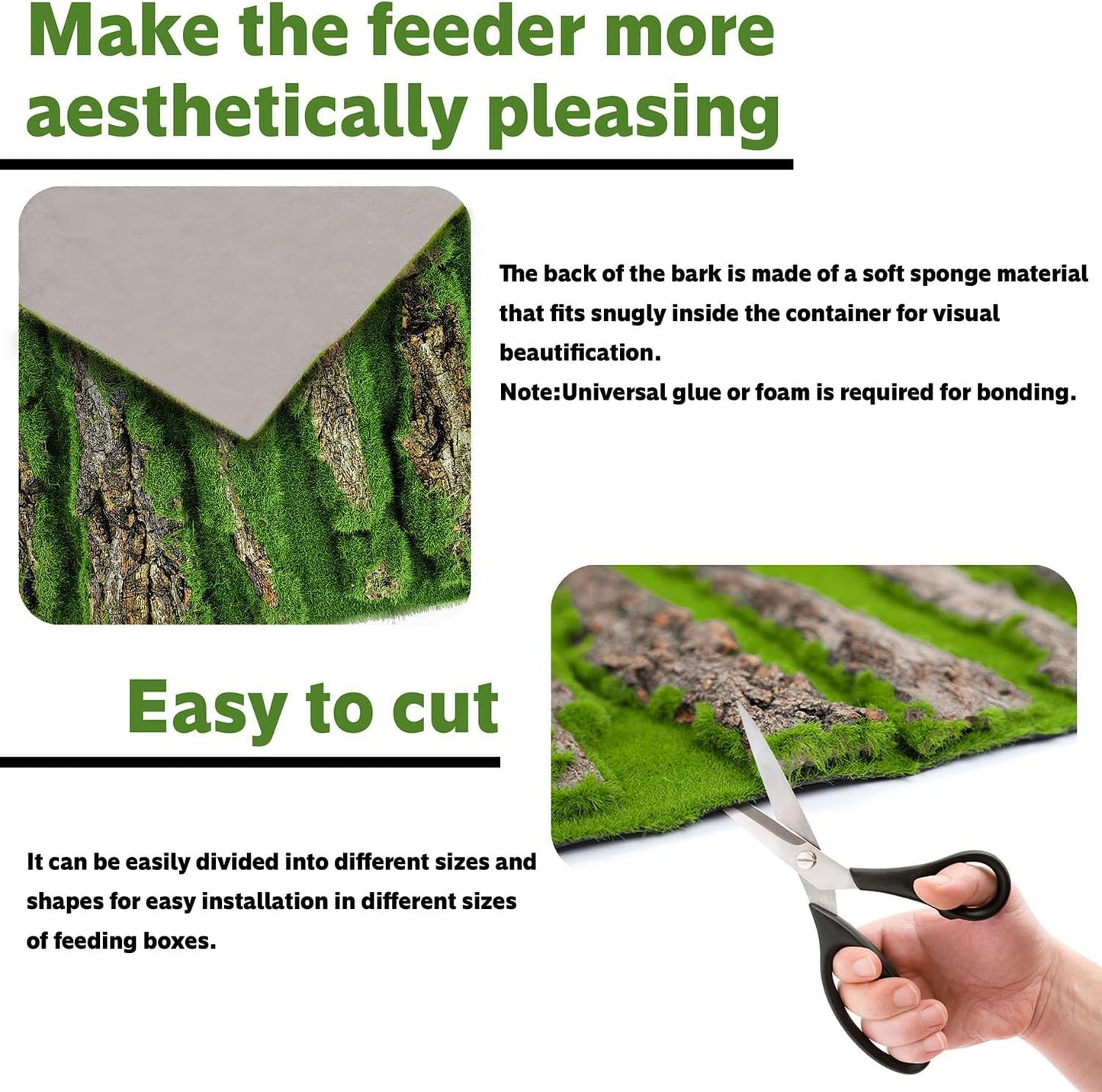 15.75x11.81in Reptile Terrarium Cork Background,Bearded Dragon Tank Bark Backdrop Wall Decor with Artificial Moss for Gecko Lizard Tortoise Frog Chameleon(4Pcs)