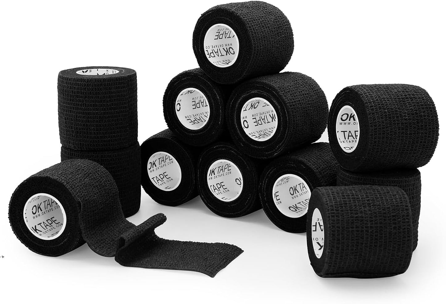 OK TAPE Self Adherent Cohesive Bandages Wrap 12Packs, 2 Inches X 5 Yards, Non-Woven Self Adhesive Athletic Sports wrap Tape, Vet Wrap Bandages Tape, for Thumb Finger Wrist Ankle (Black)