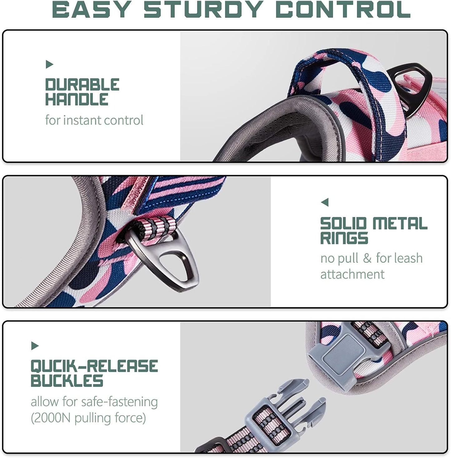 BUMBIN Tactical Dog Harness for Small Dogs No Pull, Famous TIK Tok No Pull Puppy Harness, Fit Smart Reflective Pet Walking Harness for Training, Adjustable Dog Vest Harness with Handle Pink Camo S