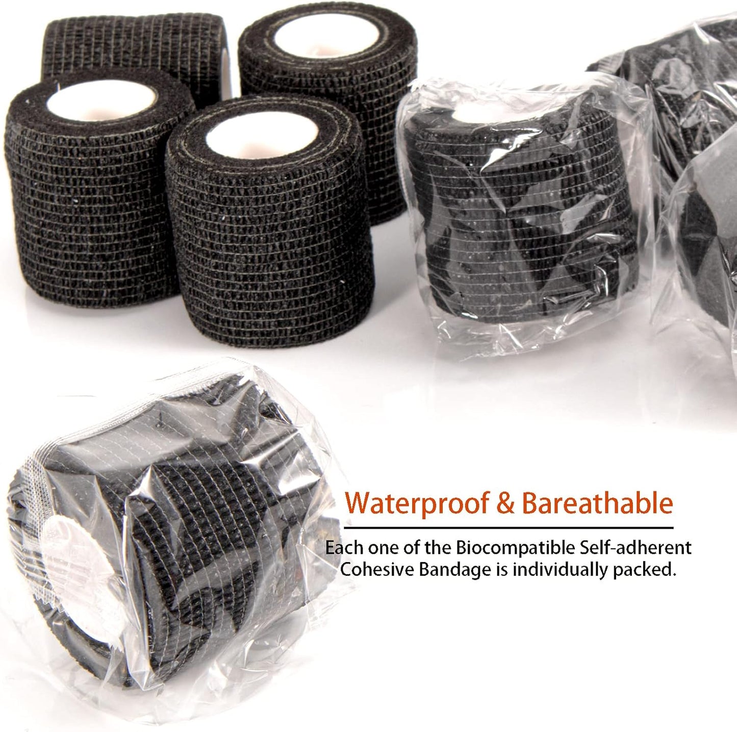 LDIWEE 24 Pack 2 Inch Self Adhesive Bandage Wrap - 5 Yard Black Cohesive Vet Wrap & Athletic Tape Grip Tape for Ankle Sprains, First Aid Medical, Sports Injuries