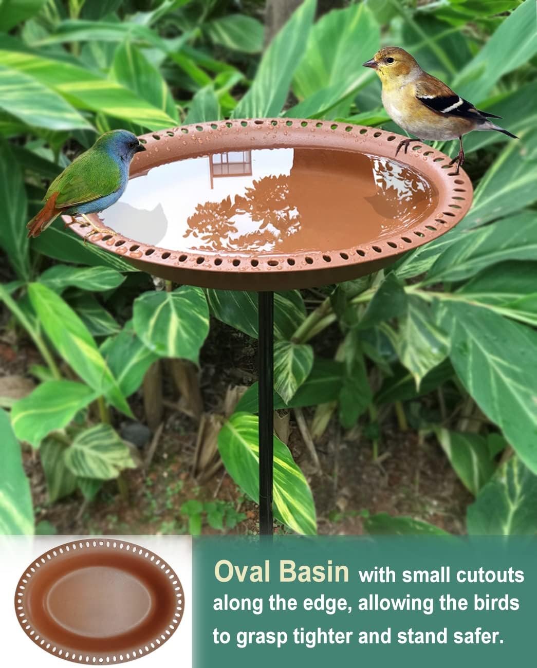 Garbuildman 28 inch Lightweight Birdbaths Antique Decoration Detachable Birdfeeder & Bird Bath for Outdoor Garden, Oblong Chocolate