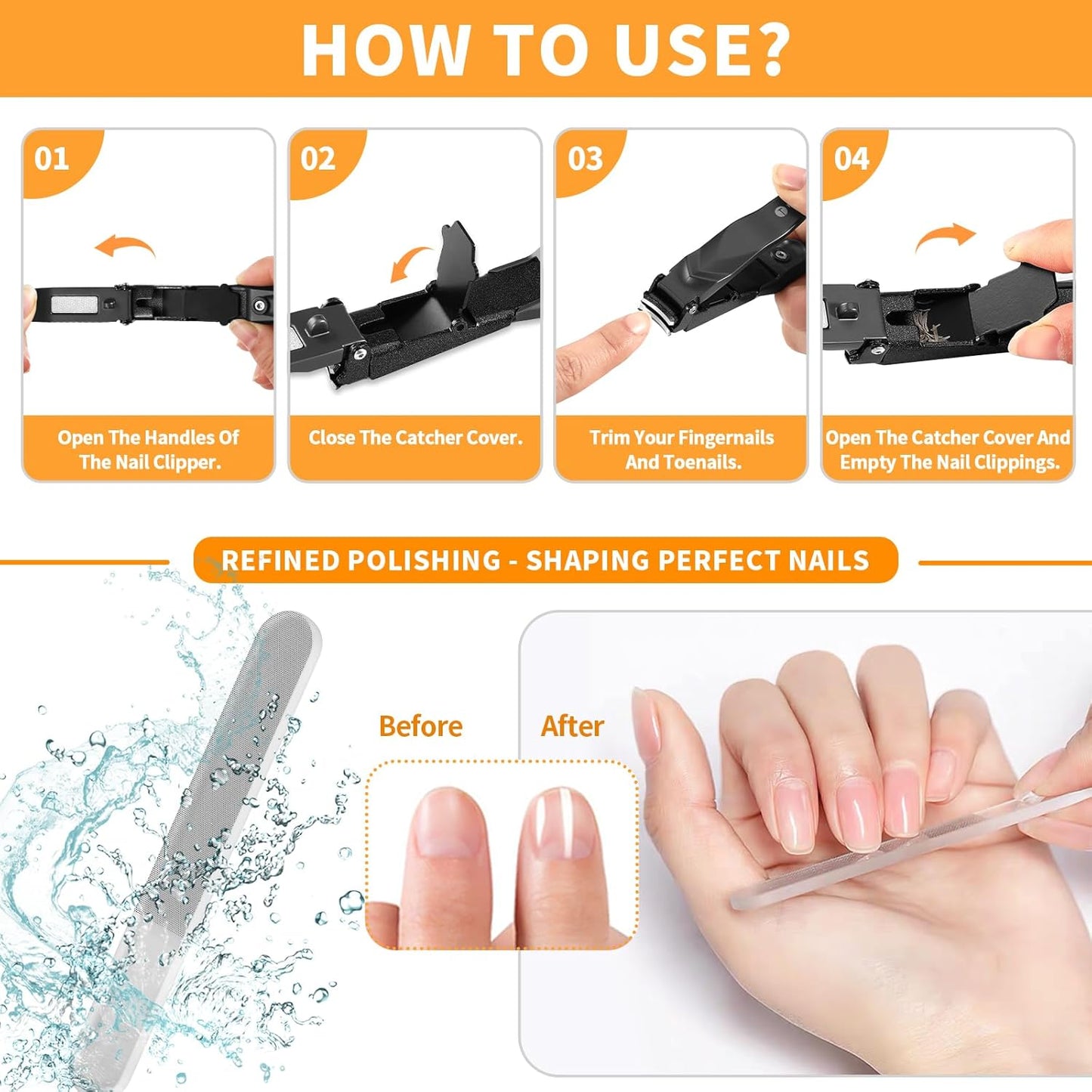 Nail Clippers for Men Women with Catcher,No Splash Ultra Sharp Professional Heavy Duty Nail Clipper,Adult Sturdy Fingernail Clipper & Toenail Clipper with Nano Nail File for Travel,Gifts