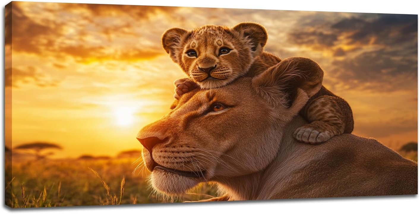 Large Lion Wall Art Lion and Lioness Canvas Living Room African Wildlife Animal Pictures Framed Prints Oversize Wall Decor Painting Artwork for Bedroom Dining Office Home 60"x30"