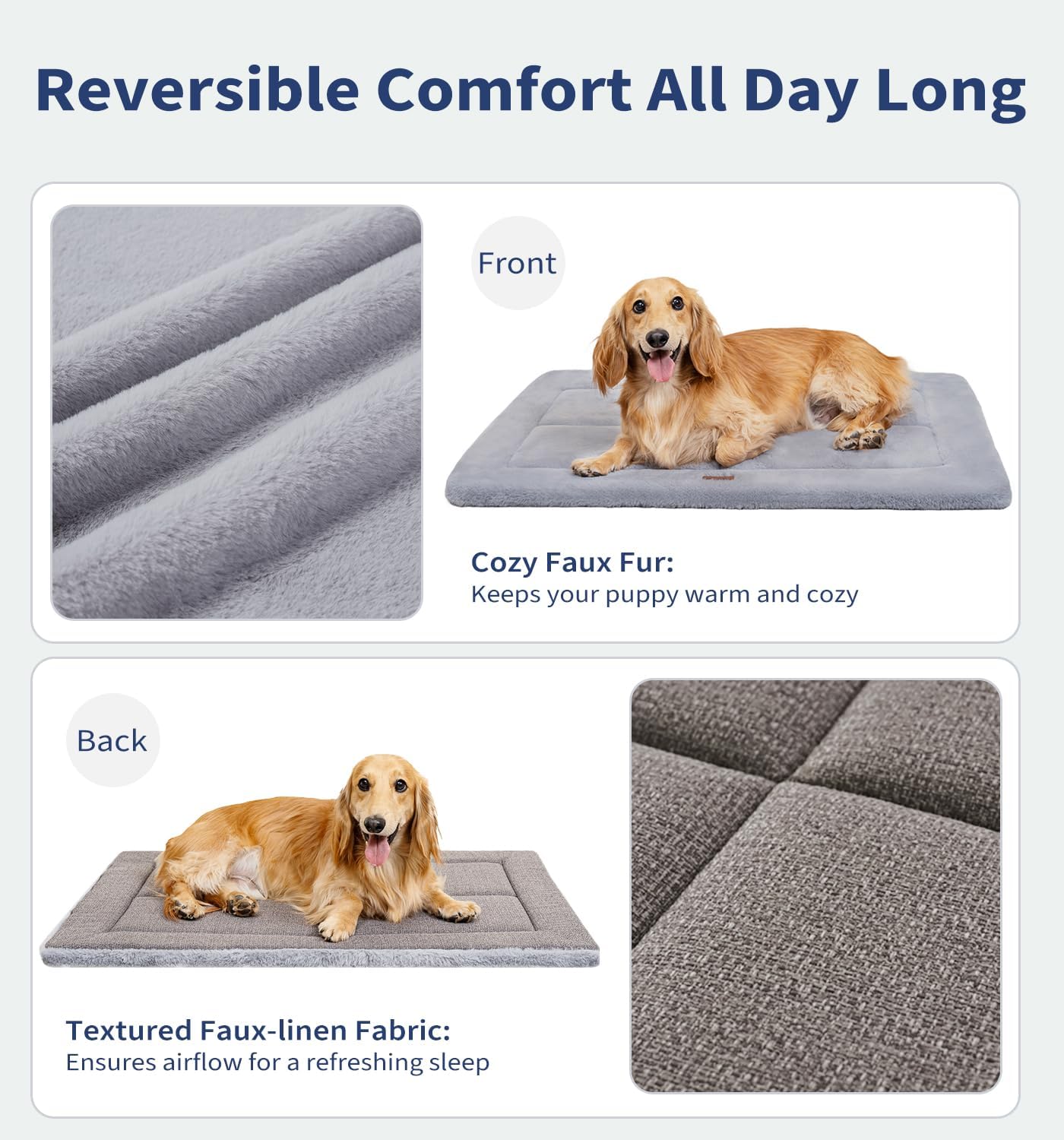 Made4Pets Dog Crate Pad Bed for Small Dogs, Washable & Reversible, Anti-Slip Kennel Mat for Cozy Sleeping, Soft Fluffy Dog Bed for Indoor & Outdoor Use, 24"x18", Gray