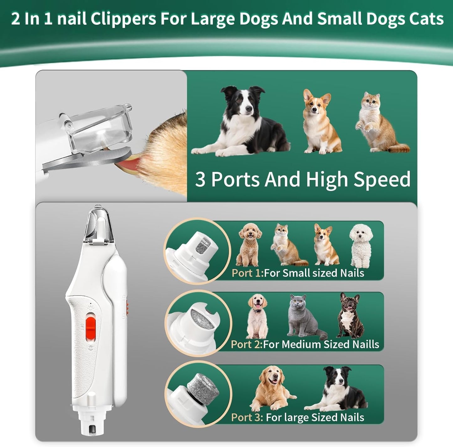 Dog Nail Clippers & Cat Nail Clipper With Catcher, 2 In 1 Dog Nail Trimmers & Grinder With Light for Large Small Dogs Cats,Silent Groom Pro Claw Trimmer, Rechargeable Dogs Nails Grinder Quiet