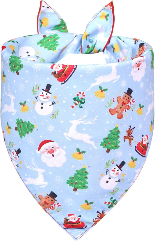 Christmas Dog Bandana for Large Dogs - Reversible Santa Snowman Print Scarf - Soft, Quick-Dry Pet Neckwear for Holiday Photos & Gifts