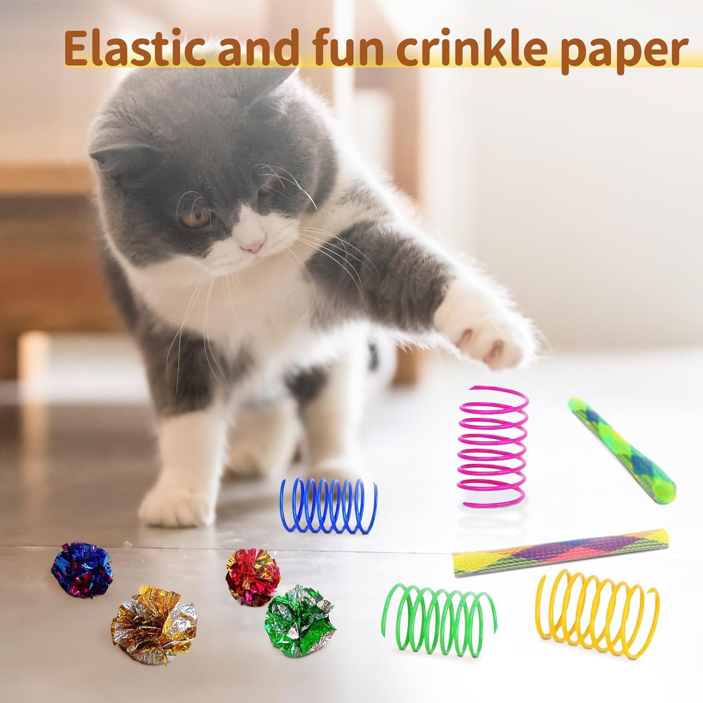 25-Piece Cat Toys Kit with Rainbow Cube Tunnel - Interactive Cat Toy Bundle for Indoor Cats, Kitten Playtime Variety Set Includes Springs, Balls, Mice & Noise Toys