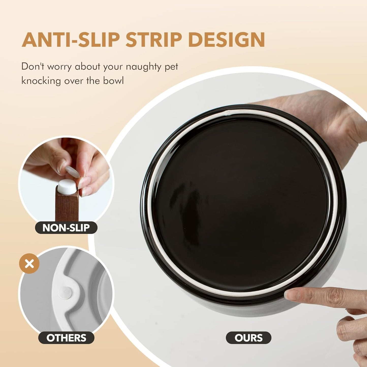 Ceramic 7.3inch Raised Double Dog Bowls Set with Acacia Wood Stand, Food & Water Bowls for Medium Breed Dogs, Weighted Pet Dishes(41oz, Starry Sky)