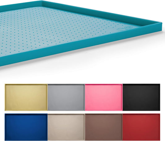 Hubulk Dog Feeding Mat,100% Waterproof Food Grade Silicone Pet Food and Water Bowl Placemat,Dishwasher, High Raised Edge to Prevent Spills,Nonslip Tray to Stop Messes on Floor (19"x12"x0.5", Teal)