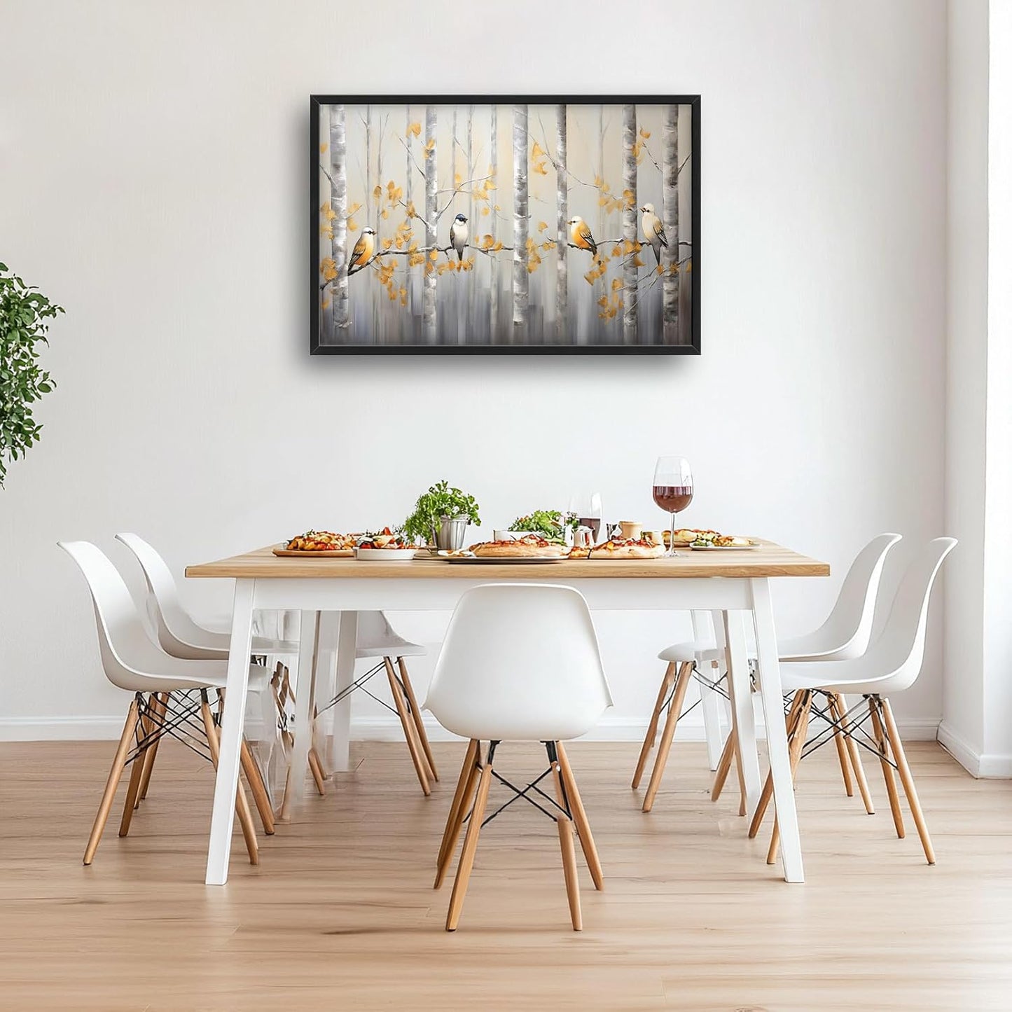 Quorin Bird Large Wall Art Abstract Forest Birds Pictures Wall Decor Yellow Woods Branches Tree Canvas Print Painting Artwork for Bathroom Living Room Bedroom 36L x 24W