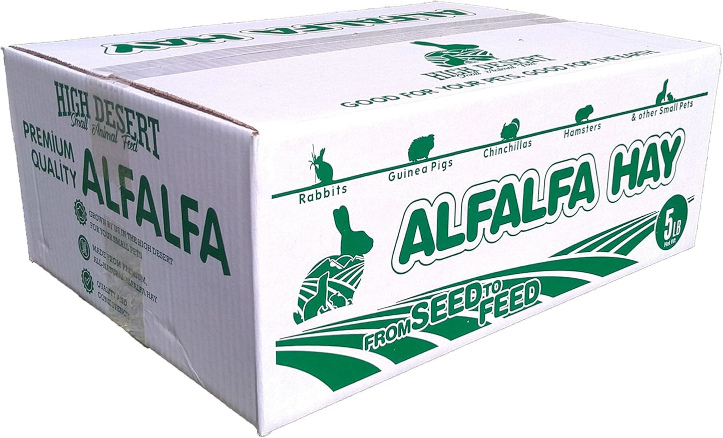 High Desert Alfalfa Hay for Rabbits, Guinea Pigs, Chinchillas & Small Pets – Protein-Rich Natural Hay for Young, Growing Animals – High-Fiber, Hand-Packed, Additive-Free, Grown in USA – 5 lb Box