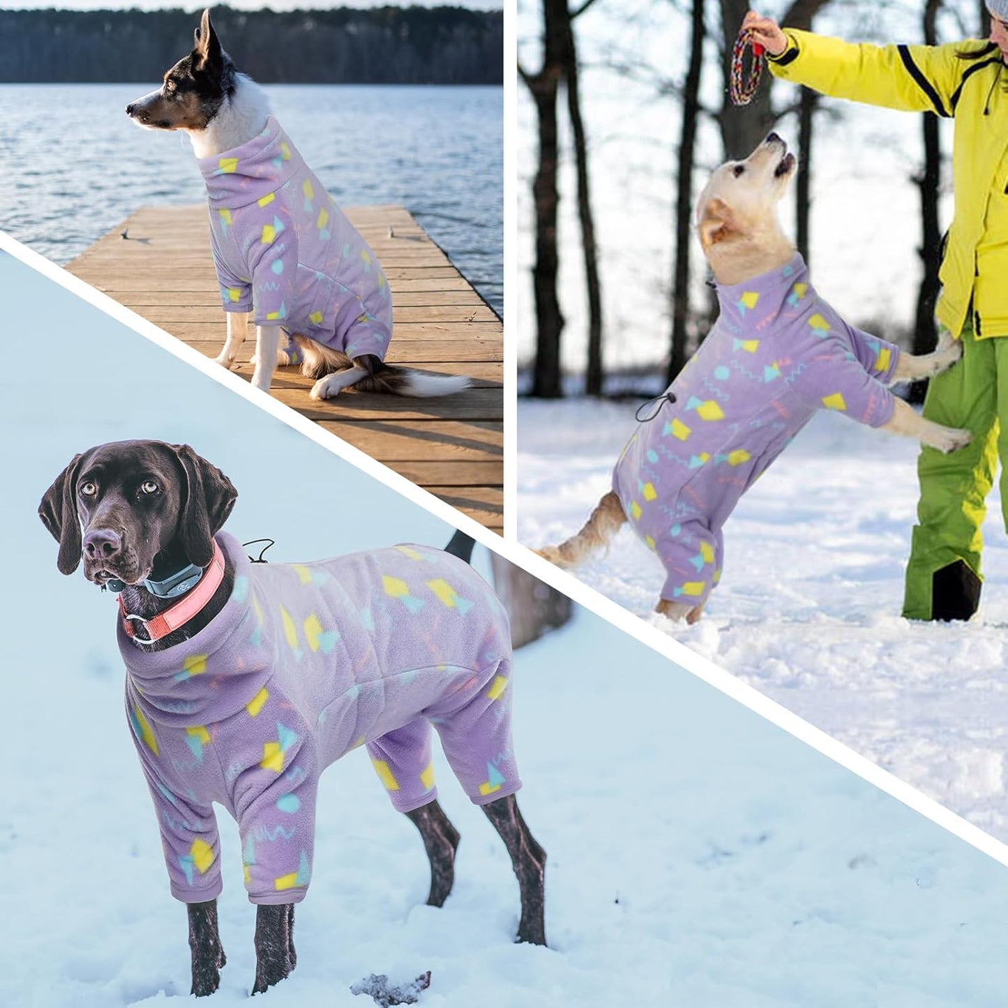 ROZKITCH Fleece Pajamas Dog Fleece Pajamas, Pet Windproof Warm Cold Weather Jacket Vest with Luminous Zipper, Pullover Jumpsuit Apparel Outfit Clothes for Small Dog Geometry 2XS
