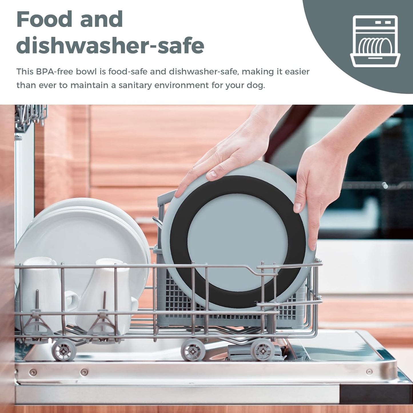 Dog Bowl, Stainless Steel Dog Food and Water Bowl with Non Slip Quiet Bottom, Easy to Clean, Dishwasher Safe, 40oz, Light Grey