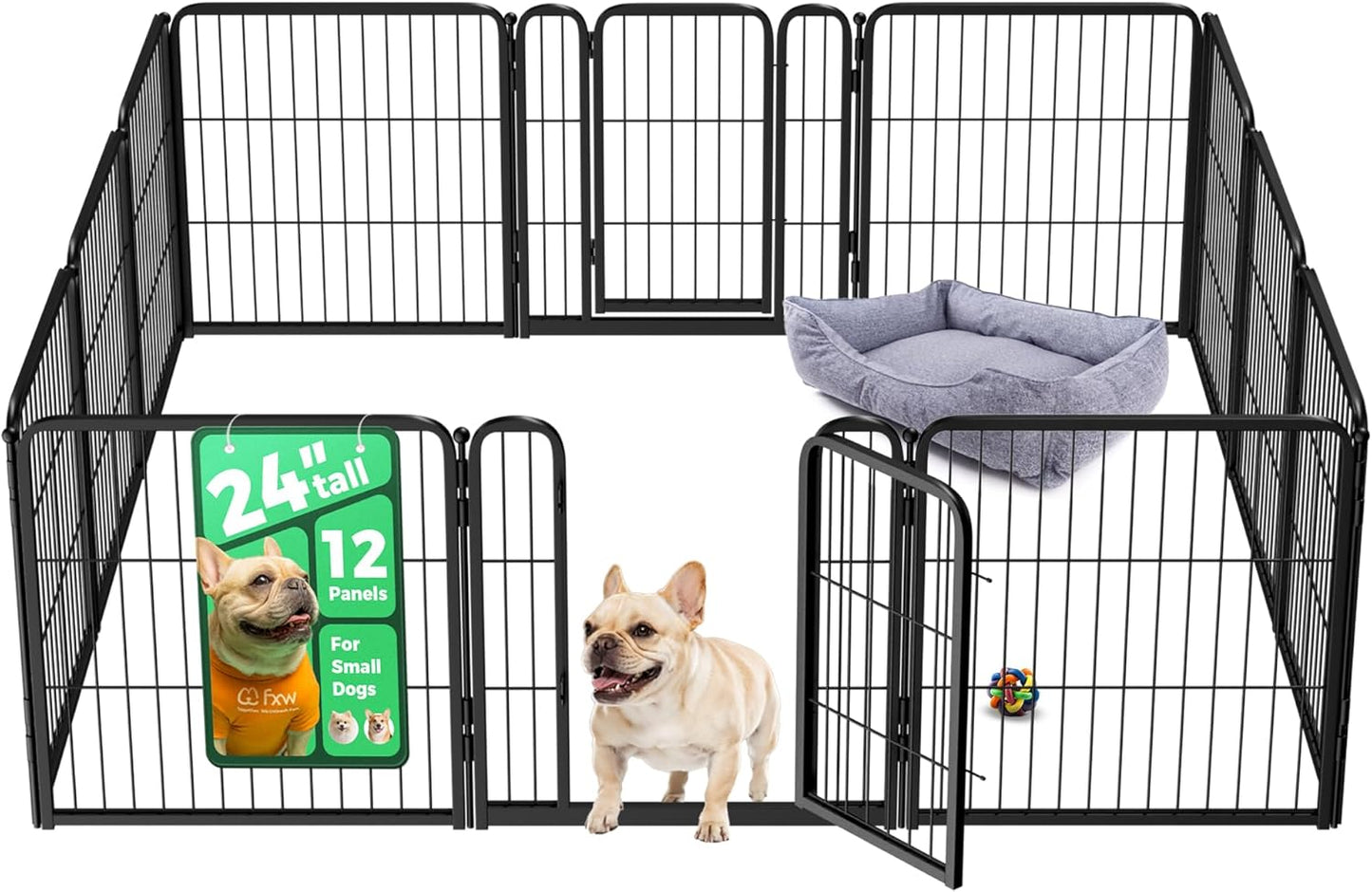 FXW Homeplus Unleashed Indoor Dog Playpen - Stress-Free and Safe Play, Heavy Duty 24 Inch 12 Wire Panels Dog Pen for Puppy and Small Dogs, Black│Patented
