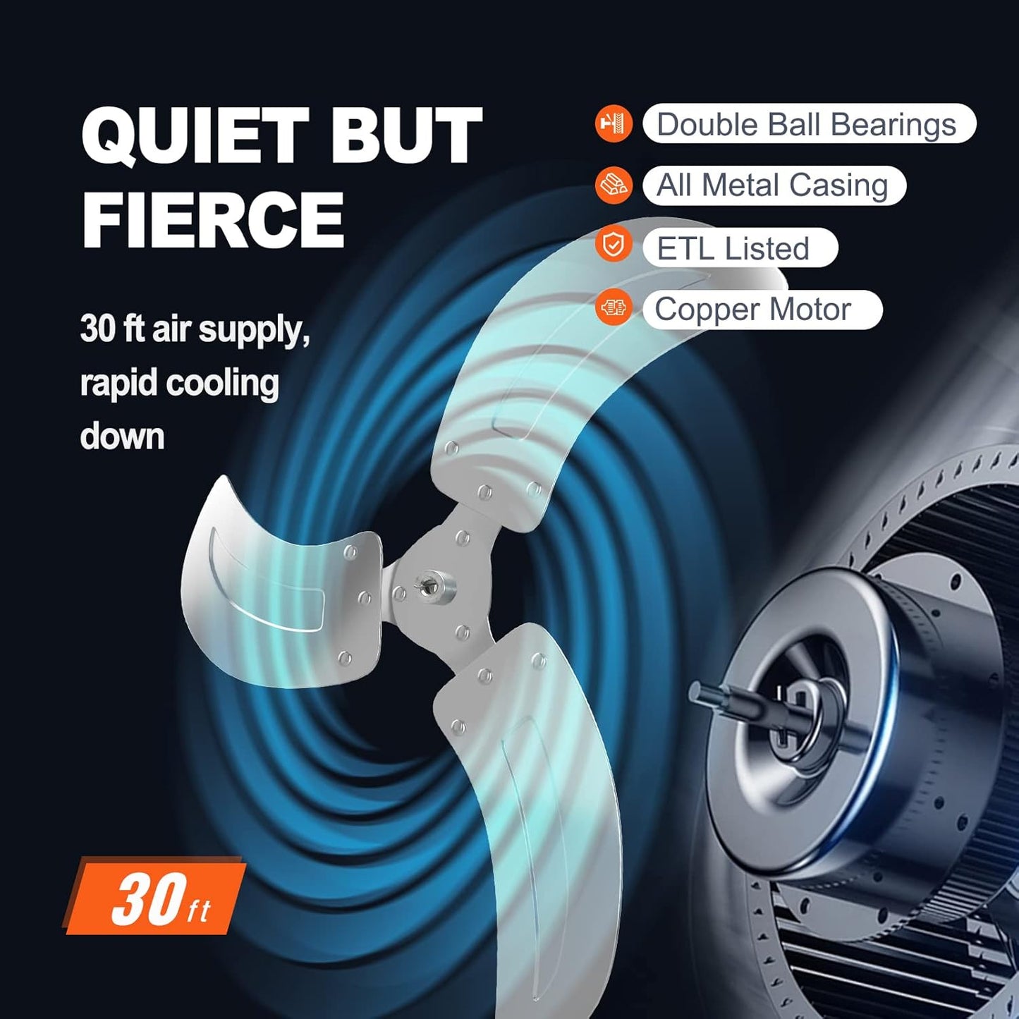 VEVOR 20 inch Wall Mount Fan Oscillating, 3-speed High Velocity Max. 4650 CFM Industrial Wall Fan for Indoor, Commercial, Residential, Warehouse, Greenhouse, Workshop, Basement, Black, ETL Listed