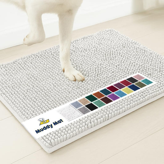 Muddy Mat® AS-SEEN-ON-TV Highly Absorbent Microfiber Door Mat and Pet Rug, Non Slip Thick Washable Area and Bath Mat Soft Chenille for Kitchen Bathroom Bedroom Indoor and Outdoor - White 36" x 120"