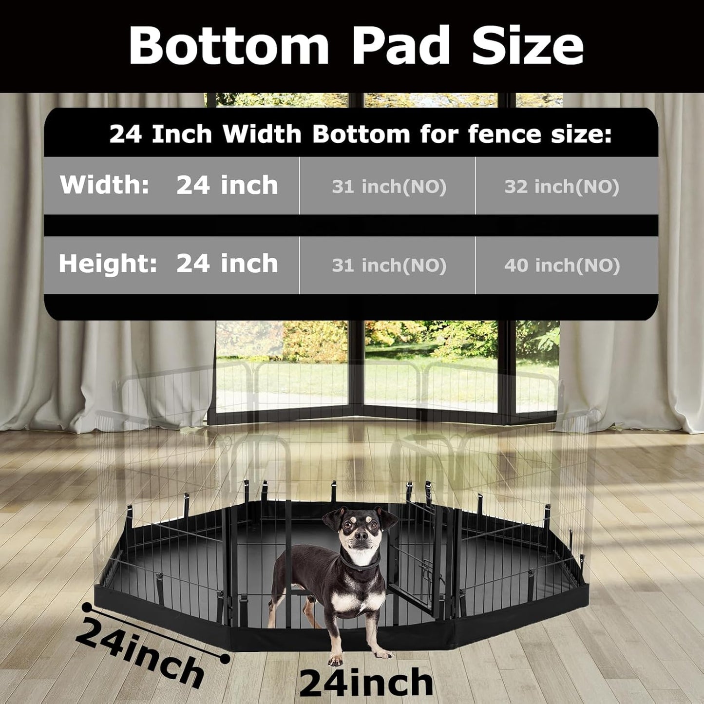 PJYuCien Dog Playpen Bottom Pad, Fits 24 Inch Width 8 Panels Regular Octagon Metal Exercise Pet Playpen, Black (Note:Playpen Not Included)