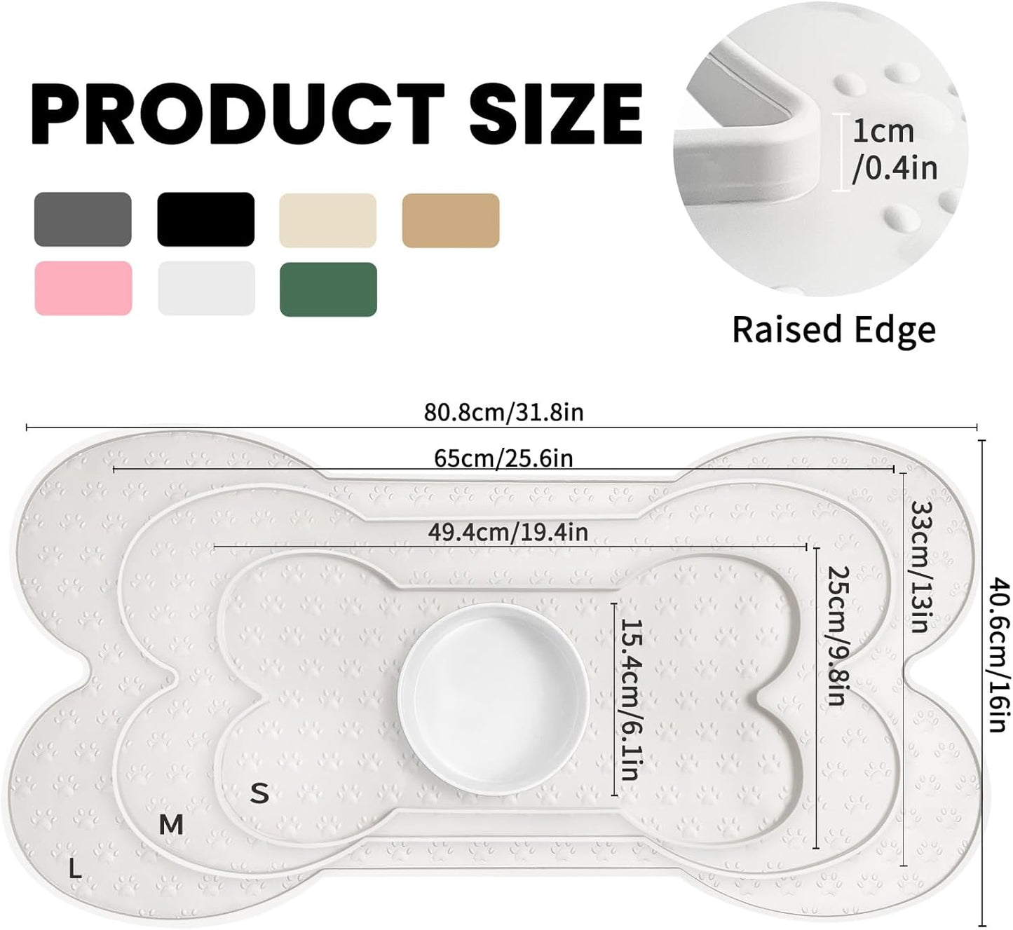 Dog Food Mat Anti-Slip Silicone Dog Bowl Mat Thicker Pet Placemat Waterproof Cat Feeder Pad with Raised Edge Puppy Kitten Feeding Mats Suitable Small Medium-Sized Dogs Cats Eating Tray