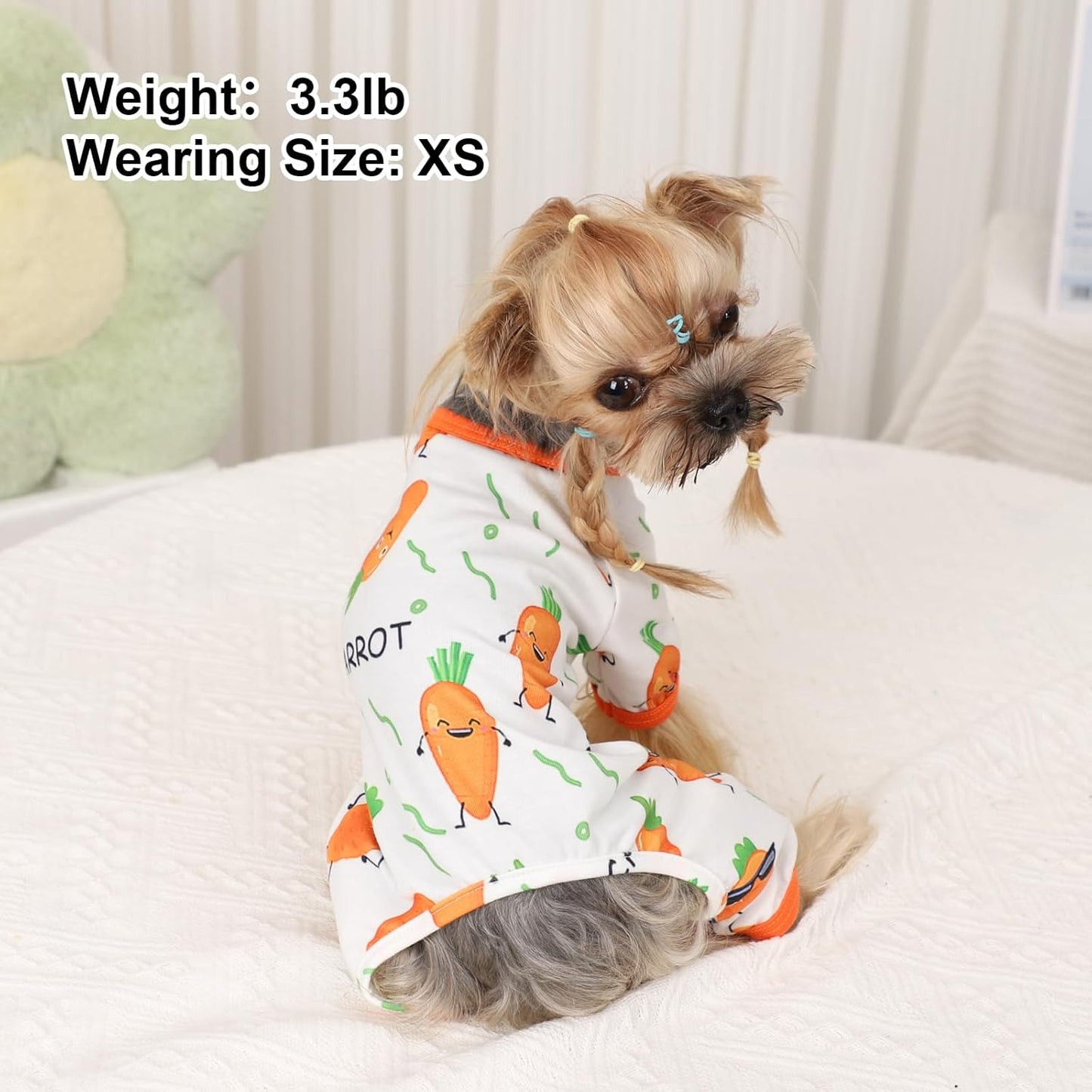 Dog Pajamas Pjs Summer Dog Clothes for Small Dogs Girl - Boy - Small Size Dogs, Soft Stretchy Puppy Clothes Doggie Onesies Cat Pet Jammies Outfit for Chihuahua Yorkie, Carrot, S